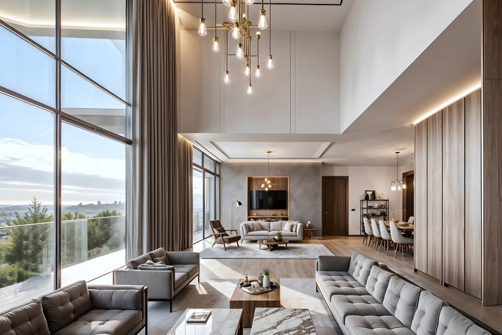 Trump towers - Grand living room with crystal chandeliers